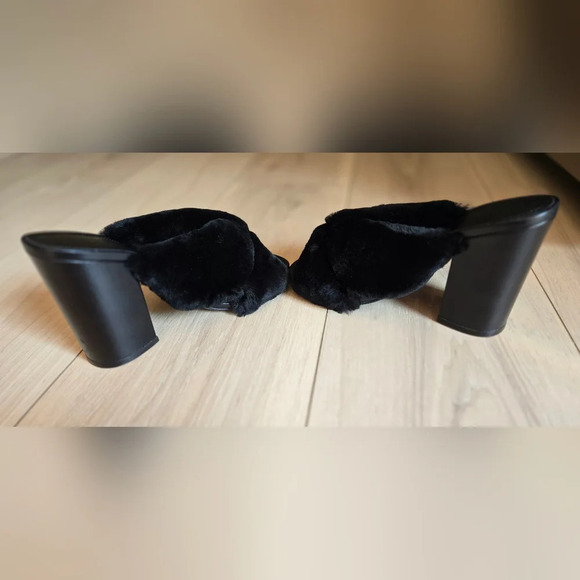 NWOT Alumnae Made in Italy rabbit fur x slide heel slippers - Picture 4 of 7